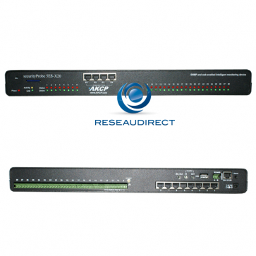 AKCP SEC5ES-X20DCW SecurityProbe 5ES-X20DCW Boitier supervision IP SNMP NAGIOS Ethernet 8 RJ45 capteurs option 20 contacts secs 40-60 VDC