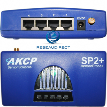 AKCP SP2+E Sensorprobe2 Plus Boitier gestion avancé IP Ethernet 3 ports RJ45 capteurs intelligents 4ème port compatible Modbus TCP RTU