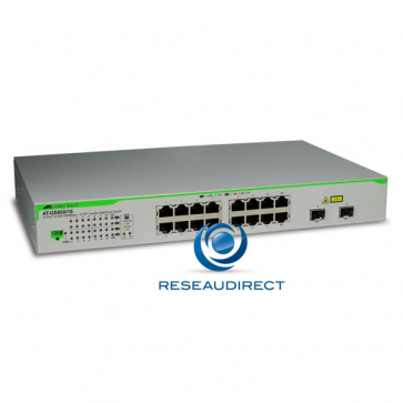 Allied Telesis AT-GS950/16 Commutateur Gigabit Ethernet 16 ports 10/100/1000 Mbs 2 giga SFP configurable Websmart Niveau 2 Fanless