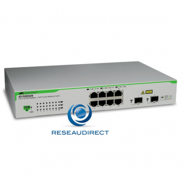 Allied Telesis AT-GS950/8 Commutateur Gigabit Ethernet 8 ports 10/100/1000 Mbs 2 giga SFP configurable Websmart Niveau 2 Fanless