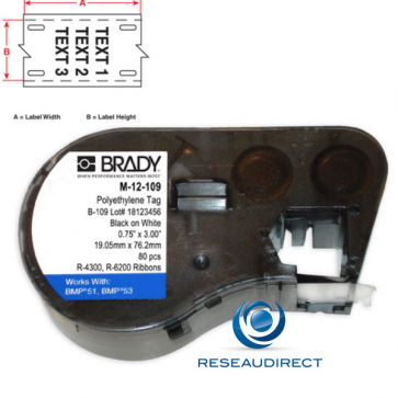 Brady BMP51-53 B109 M-12-109 143220 cartouche étiquettes Polyéthylène Tag pré-percé 4 trous 80 pcs l=19.05 mm H=76.20 mm Jaune