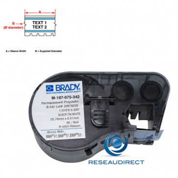 Brady BMP51-53 B342 MC-125-342-YL 143231 étiquettes Manchons Thermorétractables Jaunes Continu L=2.13 m l=6.10 mm BMP41