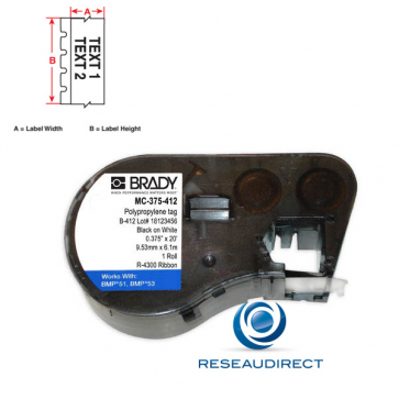 Brady BMP51-53 B412 MC-375-412 143235 étiquettes Polyprolylene non adhésif blanc continu L=7.62 m l=9.53 mm BMP41