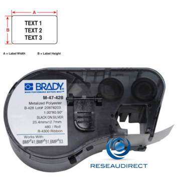 Brady BMP51-53 B428 M-92-428-BB 711206 étiquettes Polyester Métallisées 239 pc l=12.70 mm x H=33.02 mm BMP41