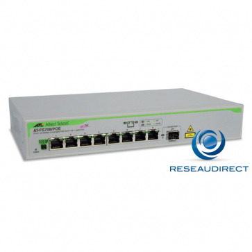Allied Telesis AT-FS708/POE-50 Commutateur Fast Ethernet ports Eco 10/100 Mbs POE 1 x SFP rackable 19p alim 220V interne