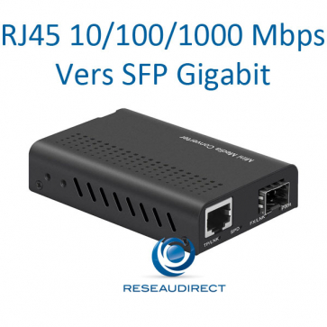 - Fiberroad FR-2203 Mini-Convertisseur Gigabit 10/100/1000 Mbps cuivre RJ45 vers SFP 1Gbps LFPT alim 5-12VDC (25=)