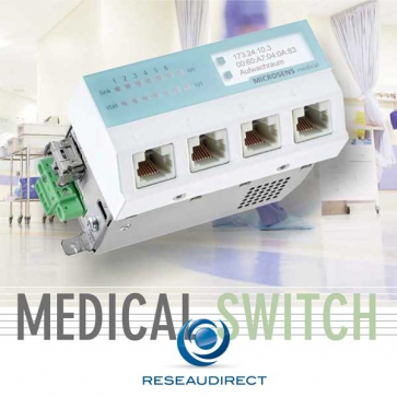 Microsens MS445207M-G6+ micro-switch médical IEC/EN 60601-1 Ethernet 45x45 4xRJ45 1G 2xSFP 100/1000Mbs SD Card RS232 horizontal alim interne 230 VAC=