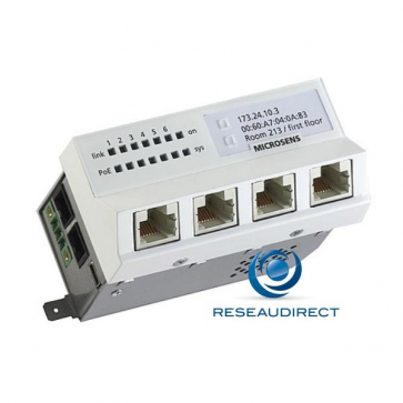 Microsens MS450186PM-48G6+ Switch 45x45 4x1000TX PoE+ 1x uplink RJ45 1 Downlink RJ45 PSE modèle horizontal 44 57 VDC