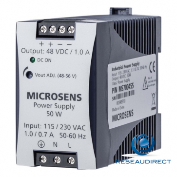 Microsens MS700455 alimentation 48-56 VDC rail DIN 50W-1.05 A entrée 85-264 VAC températures -10 à 70°C =