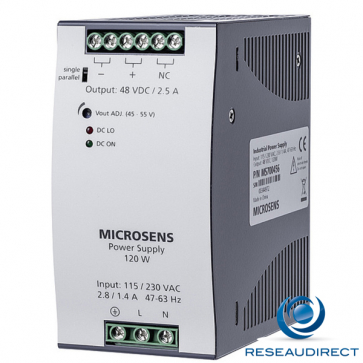 Microsens MS700456 alimentation 45-55 VDC rail DIN 120W-2.5 A entrée 90-132/180-264 VAC températures -35 à 70°C =
