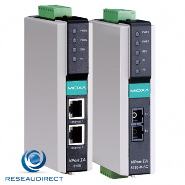 Moxa Nport IA5150I-M-SC-T serveur port série industriel rail DIN RS-232/422/485 Ethernet Fibre Multi 100FX 12-48 VDC Opto isolé -40/+75°C =