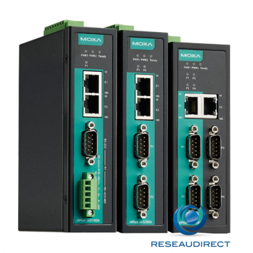 Moxa Nport IA5250AI serveur port série indus rail DIN 2 RS-232/422/485 Ethernet IP 10/100 Mbs 12-48 VDC 2kV Opto Isolé =