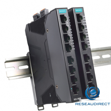 Moxa SDS-3008 switch industriel ultra-plat Fast Ethernet 8 ports 10/100 Mbs rail Din Boitier Métal -10 + 60°C alim 12/24/48VDC
