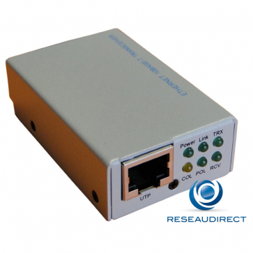 Netkea NTK-AUI-Rj45 Micro-transceiver Ethernet 10Mbs AUI-15 points vers 10baseT RJ45 Boitier métal 6LEDS avec contrôle Sqe
