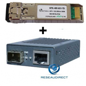 Netkea NTK-CSFP+-RJ+-SR Mini-Convertisseur compact 10Giga RJ45 10M/100M/1G/2.5G/5G/10G 10Gbase-T vers SFP+ 10GBase-SR 300m