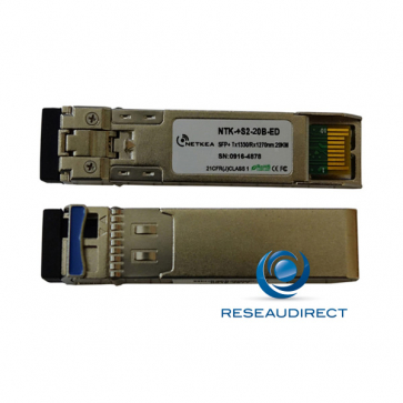 Netkea NTK-+S2-20B-ED transceiver SFP+ BIDI 10GBase-BXD 10Gb/s Monomode Côté B émission 1330nm 20km 1xLC DOM -40/+85°C