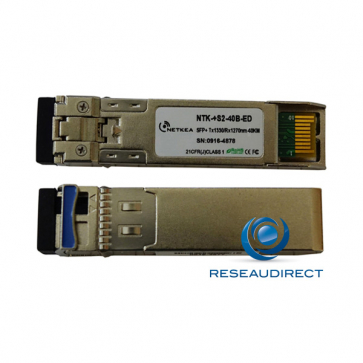 Netkea NTK-+S2-40B-ED transceiver SFP+ BIDI 10GBase-BXD 10Gb/s Monomode Côté B émission 1330nm 40km 1xLC DOM -40/+85°C