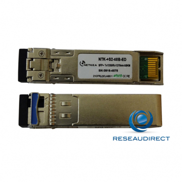 Netkea NTK-+S2-60B-ED transceiver SFP+ BIDI 10GBase-BXD 10Gb/s Monomode Côté B émission 1330nm 60km 1xLC DOM -40/+85°C