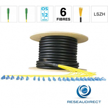 Netkea NTKT06SCASCA09BO050 Câble 6 fibres vrai Breakout 2mm monomode 9/125 OS1/OS2 SC-APC / SC-APC lg 50 m