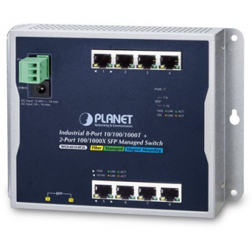 Planet WGS-4215-8T2S Switch Ethernet mural durci ultra-plat 8 Gigabit RJ45  2 SFP IP30 -40 +75° admin Niveau 2