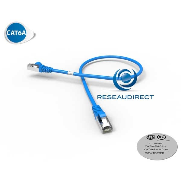 Cable ethernet cat 6a 50 cm SFTP Bleu