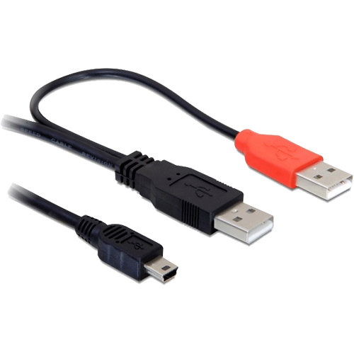 Câble Power USB 2.0 2x A Mâle > Mini USB M 1m