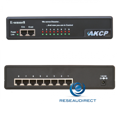 AKCP E-IS8N SecurityProbe Boitier d'extension chaînable 19 pouces 8 ports RJ45 libres capteurs intelligents