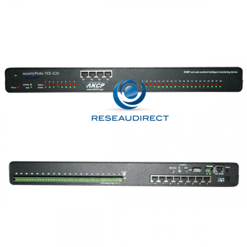 AKCP SecurityProbe 5ES-X20 Boitier de supervision sur IP SNMP NAGIOS Ethernet 8 ports RJ45 pour capteurs non fournis 20 contacts secs