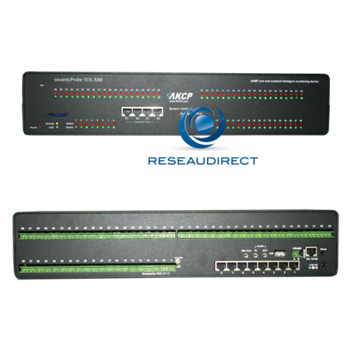 AKCP SEC5ES-X60 SecurityProbe 5ES-X60 Boitier supervision IP SNMP NAGIOS Ethernet 8 RJ45 pour capteurs non fournis 60 contacts secs=