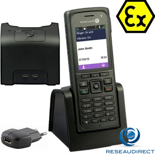 Alcatel-Lucent 8262 EX-CA Téléphone DECT durci ATEX PTI IP65 GAP noir livré avec chargeur double 3BN67346AA + alimentation 3BN67335AA