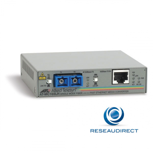 x Allied Telesis AT-MC103LH-20 Convertisseur de média Ethernet 100mbs Rj45 100baseT - Fibre monomode 100BaseFx 2xSC 40Km Obsolète