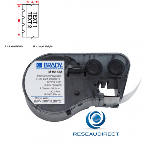 Brady M4C-375-422 compatible BMP41 à 53 et 410/510/511 étiquettes Polyester blanches continu L=7.62 m l=9.53 mm (25=)