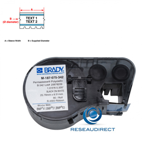 Brady BMP51-53 B342 MC-250-342-YL 143232 étiquettes Manchons Thermorétractables Jaunes Continu L=2.13 m l=11.18 mm BMP41