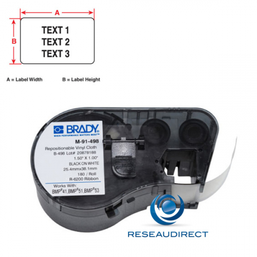 Brady BMP51-53 B498 M-49-498 131590 étiquettes tissu vinyl repositionnable blanches 160pc l=25.40 mm H=25.40 mm BMP41