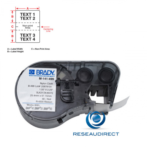 Brady BMP51-53 B499 M-11-499 143352 étiquettes tissu nylon blanches 220pc l=19.05 mm H=12.70 mm BMP41