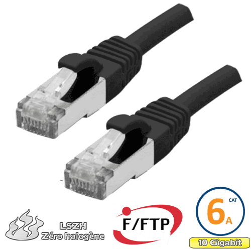 Cordon RJ45 Cat 6a F/FTP Primacy LSZH 0.5m noir