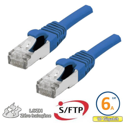 Cordon RJ45 Cat 6a S/FTP Primacy LSZH 0.3m bleu