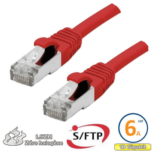 Cordon RJ45 Cat 6a S/FTP Primacy LSZH 0.3m rouge