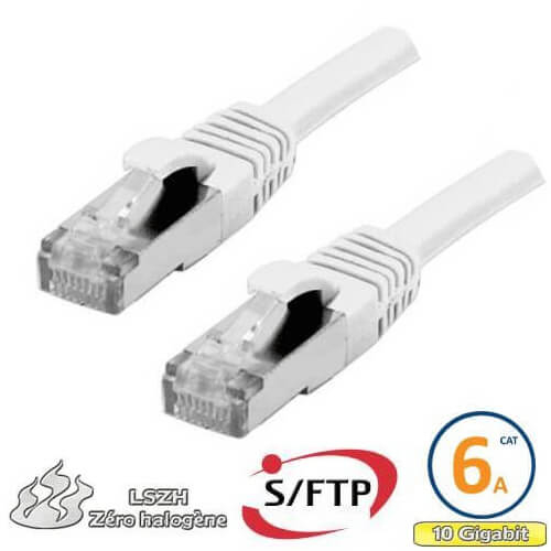 Cordon RJ45 Cat 6a S/FTP Primacy LSZH 0.3m blanc