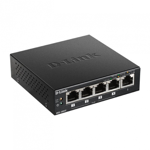 Dlink DGS-1005P Switch POE 5 Ports Giga 10/100/1000 Mb/s avec 4 PoE 30W/port budget puissance 60W format ultra-compact fixation murale