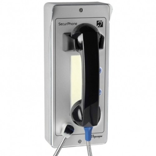 Téléphone d'urgence extérieur analogique RJ11 aluminium 2 boutons mémoire Depaepe Securphone durci IP65 IK09 sonnerie 100 dB PV002A