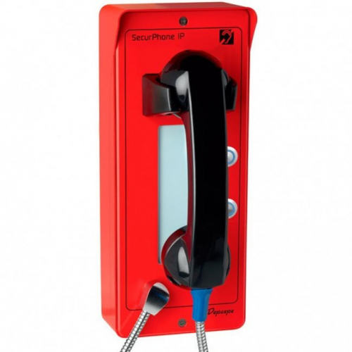 Téléphone d'urgence extérieur analogique RJ11 rouge 2 boutons mémoire Depaepe Securphone durci IP65 IK09 sonnerie 100 dB PV002R