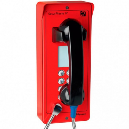 Téléphone d'urgence extérieur analogique rouge avec clavier RJ11 Depaepe Securphone durci IP65 IK09 sonnerie 100 dB PV200R