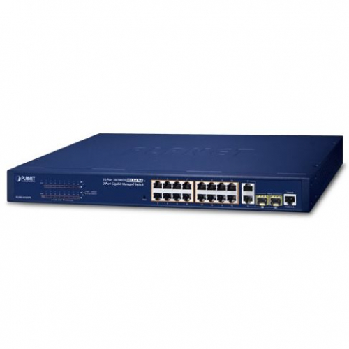 Planet FGSW-1816HPS Switch POE 802.3at 19 pouces admin Web 16 x RJ45 100Mbits et 2 ports Giga mixtes RJ45/SFP
