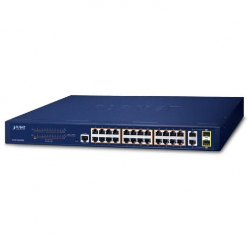 Planet FGSW-2624HPS Switch Ethernet 19pouces SmartWeb. 24 ports 100Mbits PoE.at 2 Giga RJ-SFP puissance 220W