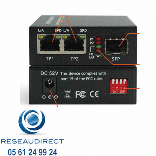 Fiberroad-FRPOE233-SFP-Mini-convertisseur-1G-2-RJ45-POE