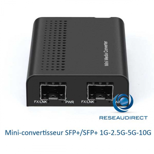 - Fiberroad FR-2212 Mini-Convertisseur 10 Gbps 10G Ethernet Multimode Monomode SFP+ vers SFP+ LFPT alimentation 5-12VDC vitesse réglable (25=)