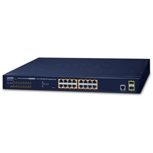Planet GS-4210-16P2S Switch administrable 16 ports Gigabit 10/100/1000Mbs POE+ 802.3at budget 220 watts 2 SFP 100/1000X 19 pouces