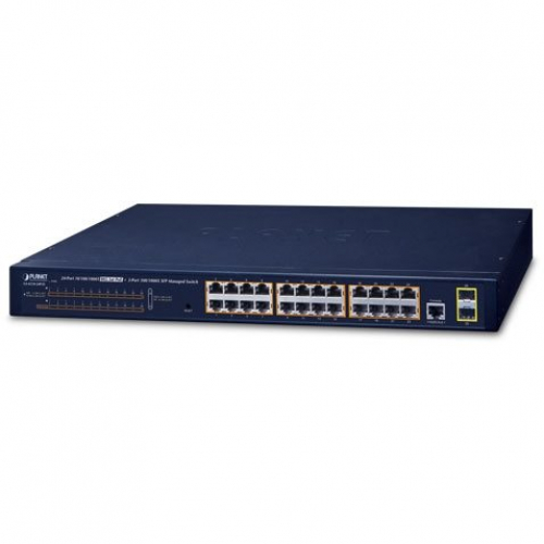 Planet GS-4210-24P2S Switch administrable 24 ports Gigabit 10/100/1000Mbs POE+ 802.3at budget 300 watts 2 SFP 100/1000X 19 pouces