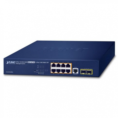 Planet GS-4210-8P2S Switch administrable 8 ports Gigabit 10/100/1000Mbs POE+ 802.3at budget 120 watts 2 SFP 100/1000X 19 pouces